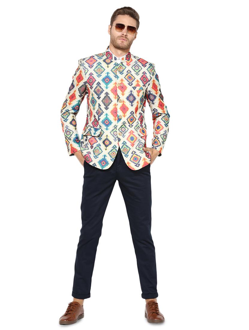 multi colored printed bandhgala casual blazer - 17585871 - Standard Image - 3
