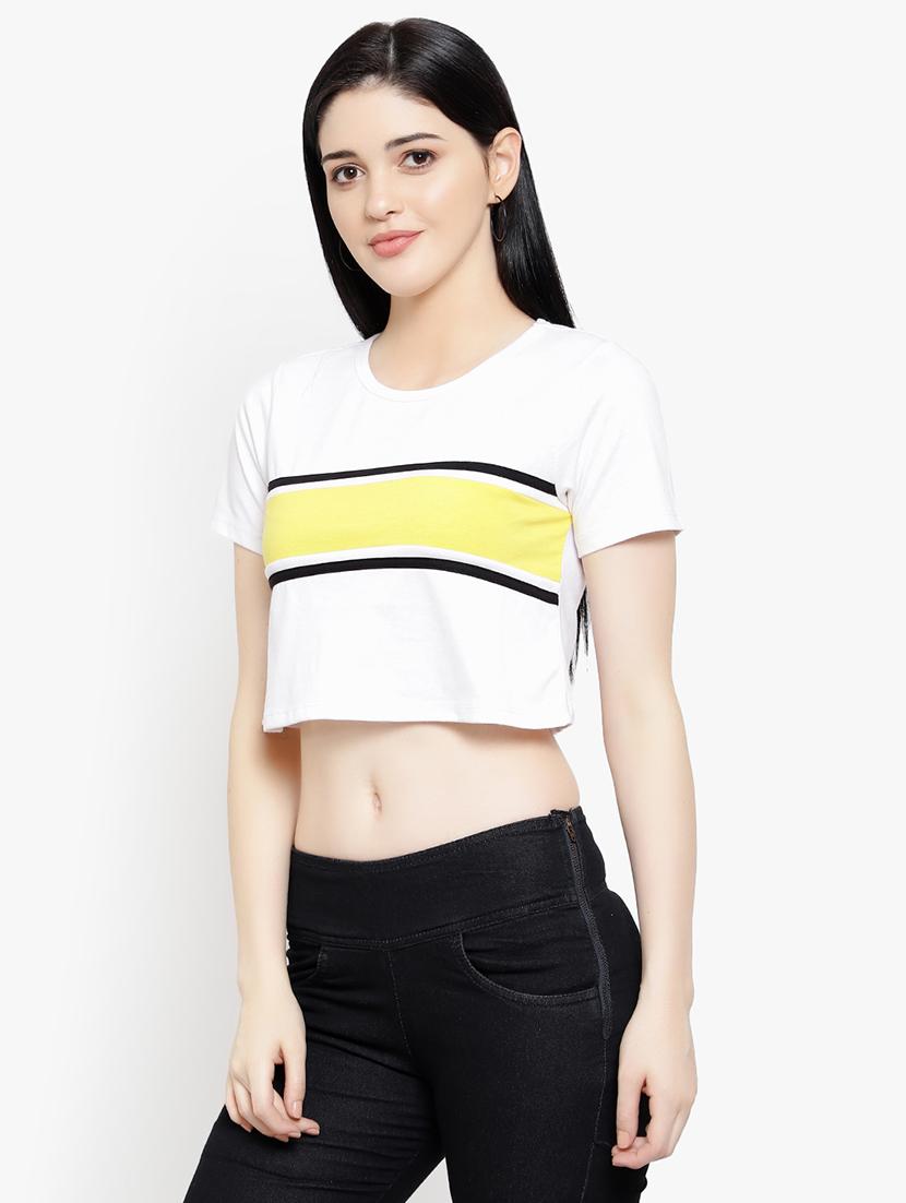 women's crop round neck t-shirt - 17596214 - Standard Image - 2