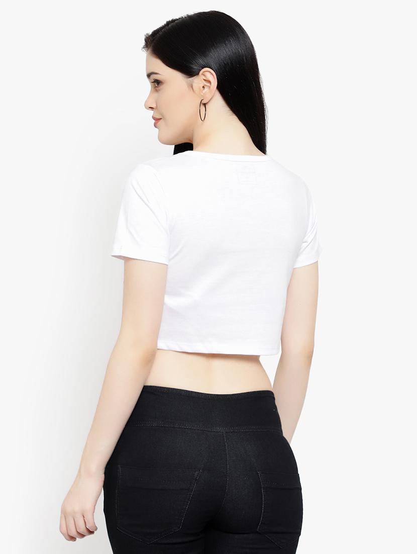 women's crop round neck t-shirt - 17596214 - Standard Image - 3