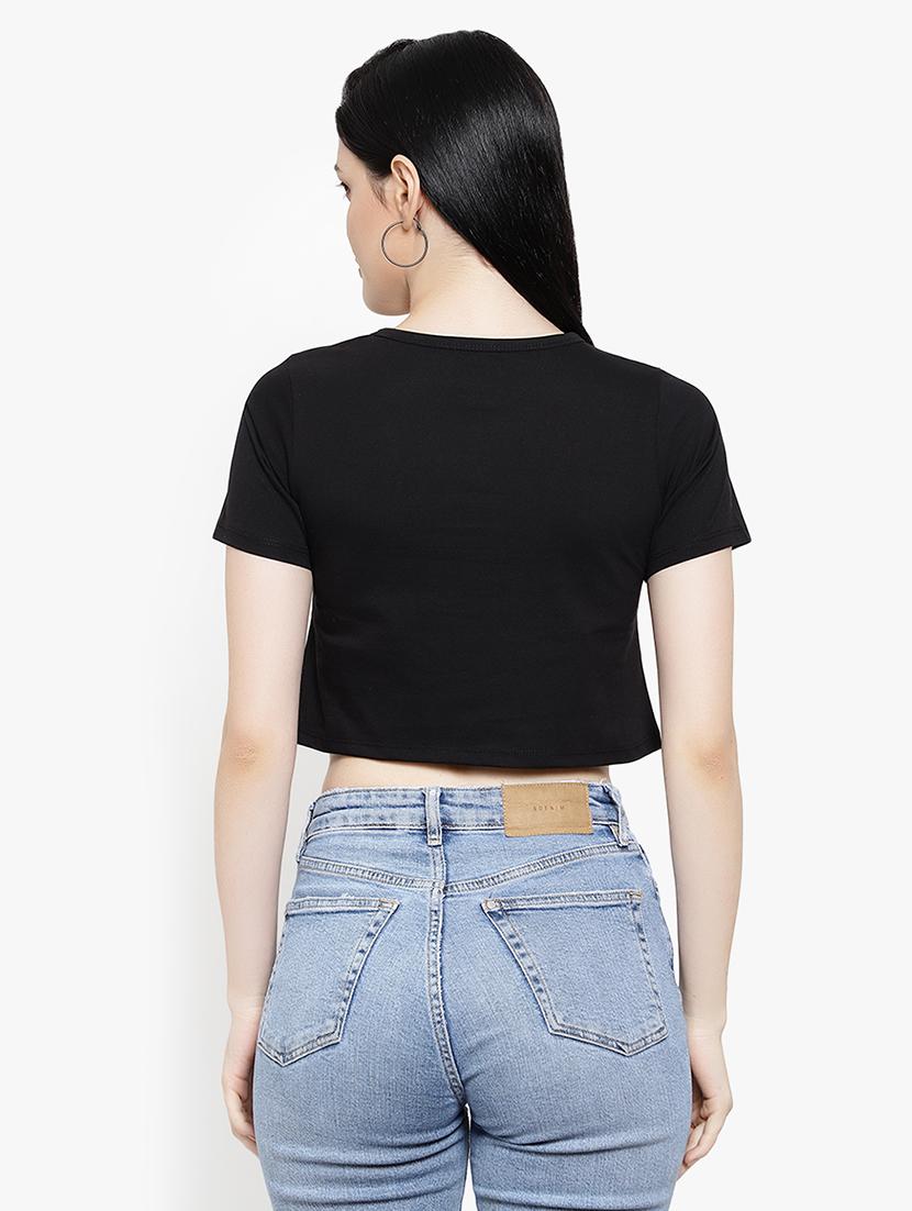 women's crop round neck t-shirt - 17596215 - Standard Image - 3