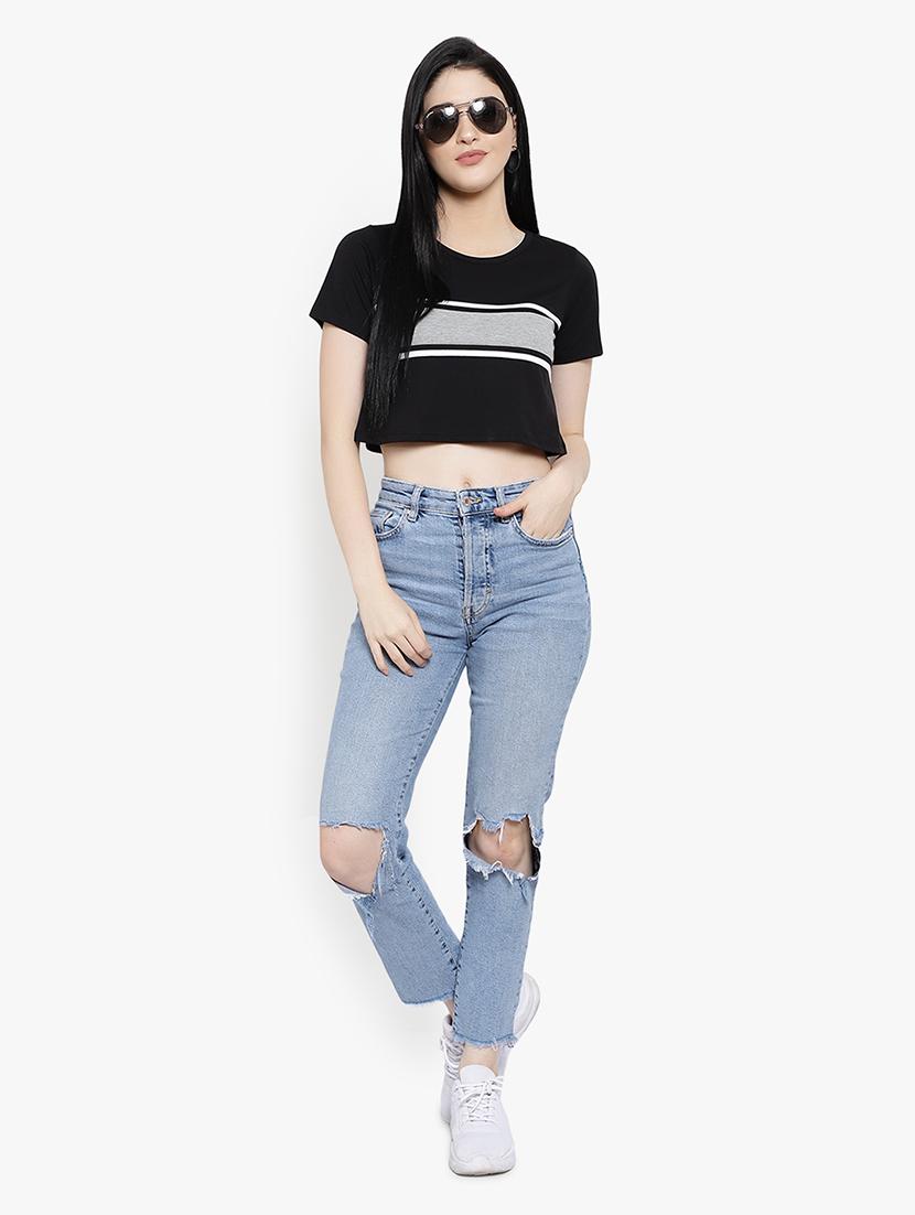 women's crop round neck t-shirt - 17596215 - Standard Image - 4