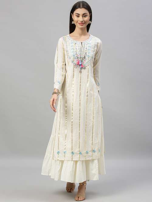 offwhite cotton anarkali kurta - 17611380 - Very Small Image - 1
