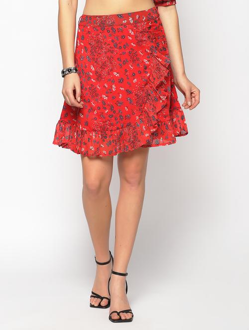 red printed wrap skirt - 17661261 -  Standard Image - 0