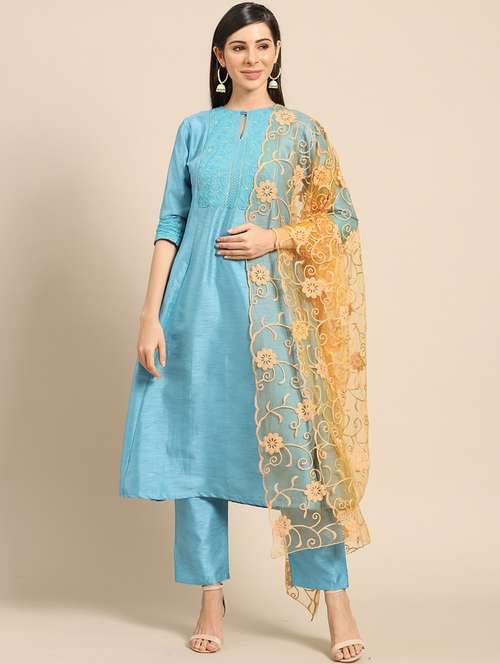 mustard net dupatta - 17693342 - Very Small Image - 1