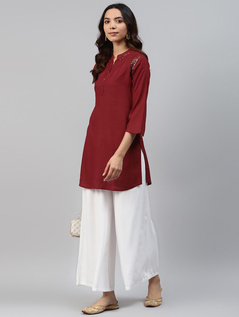 maroon rayon straight kurti - 17714705 - Standard Image - 3