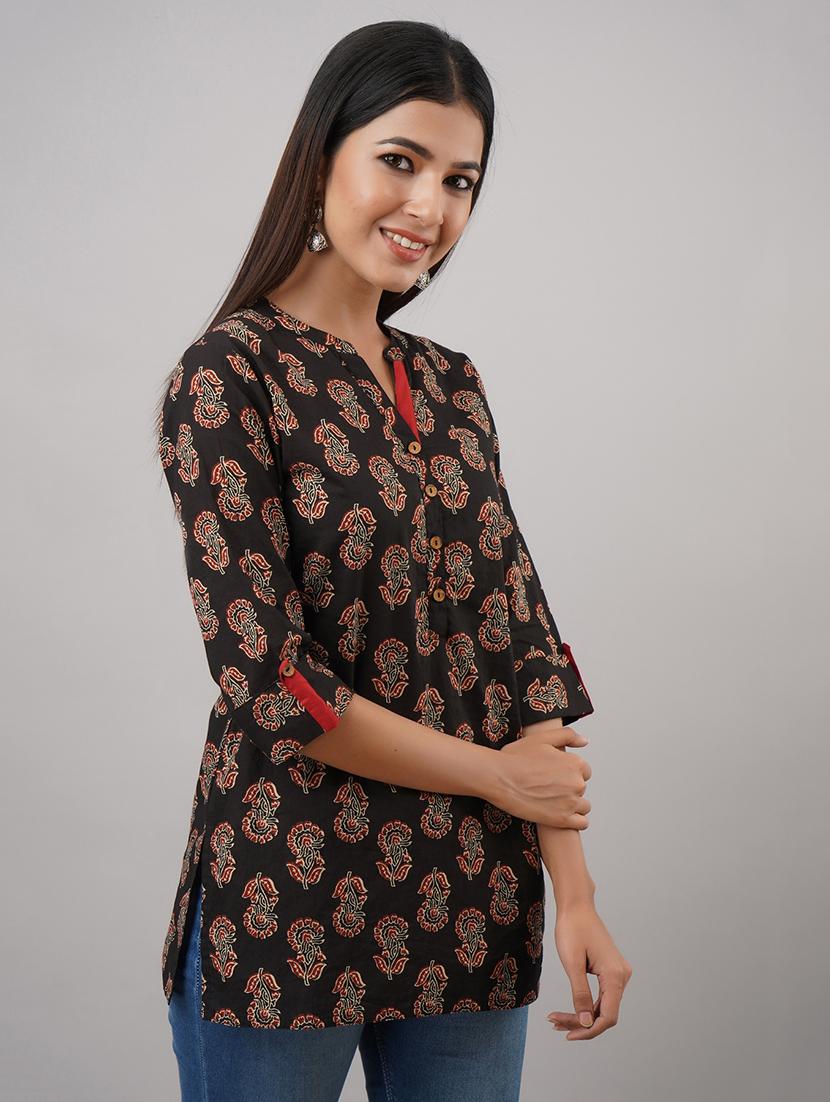 mandarin neck block print tunic - 17714982 - Standard Image - 2