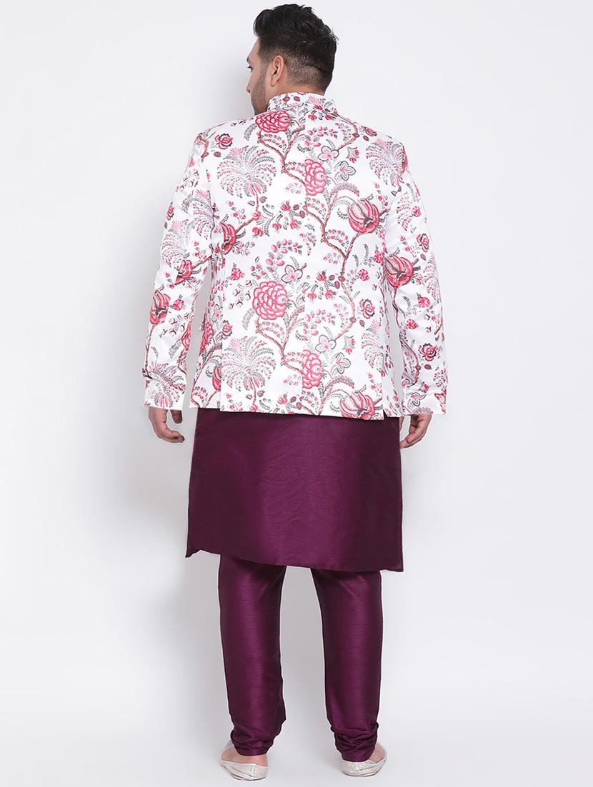 purple kurta pyjama set with white floral jacket - 17718826 - Standard Image - 2