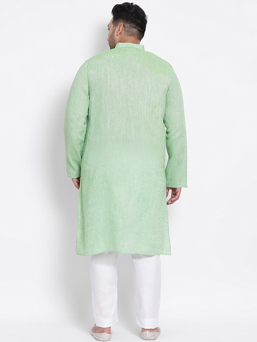 green solid linen kurta pyjama set - 17718904 - Zoom Image - 3