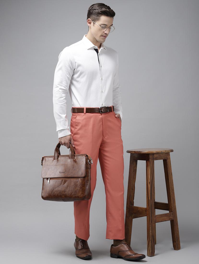 peach solid flat front formal trouser - 17733809 - Standard Image - 3