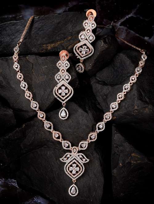 white stones necklace & earring set - 17761621 - Very Small Image - 1