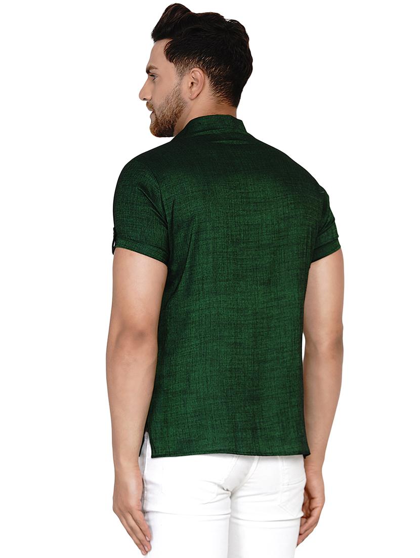 bottle-green solid short kurta - 17779422 - Standard Image - 2