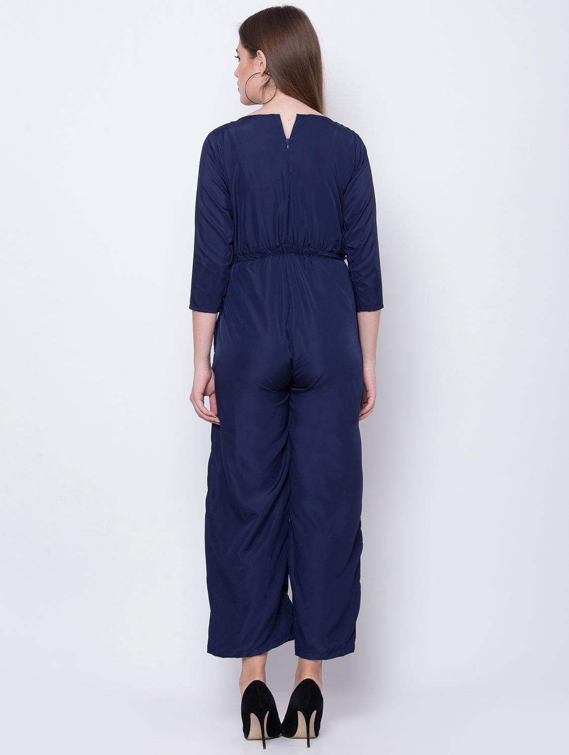 tie front solid full leg jumpsuit - 17784887 - Standard Image - 2