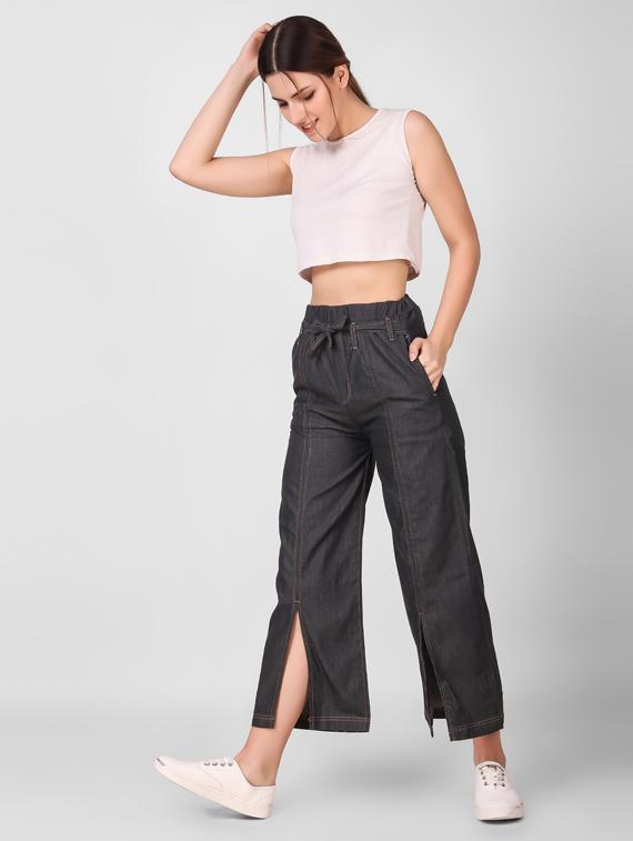 drawstring waist denim palazzo - 17785548 - Zoom Image - 3
