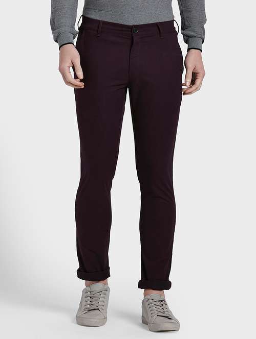 purple solid flat front casual trouser - 17798565 - Very Small Image - 1