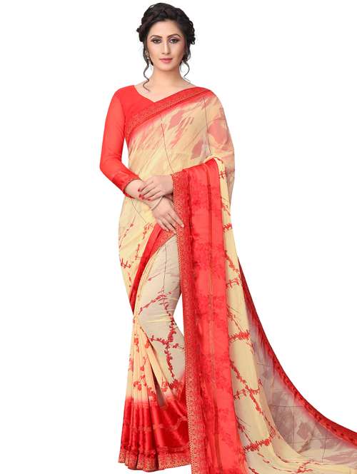 floral printed saree with blouse - 17828648 - Very Small Image - 1