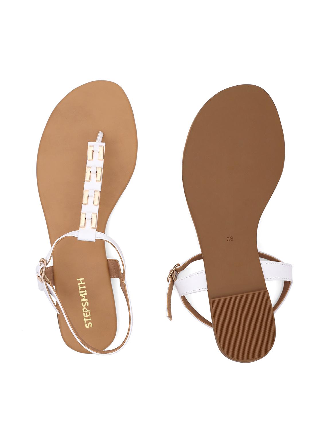 white leatherette open thong sandals - 17835229 - Zoom Image - 3