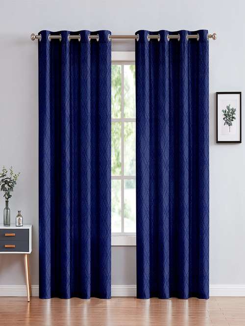 cortina emboos new polyester long door curtain 9ft-pack of 2 -blue - 17844673 - Very Small Image - 1