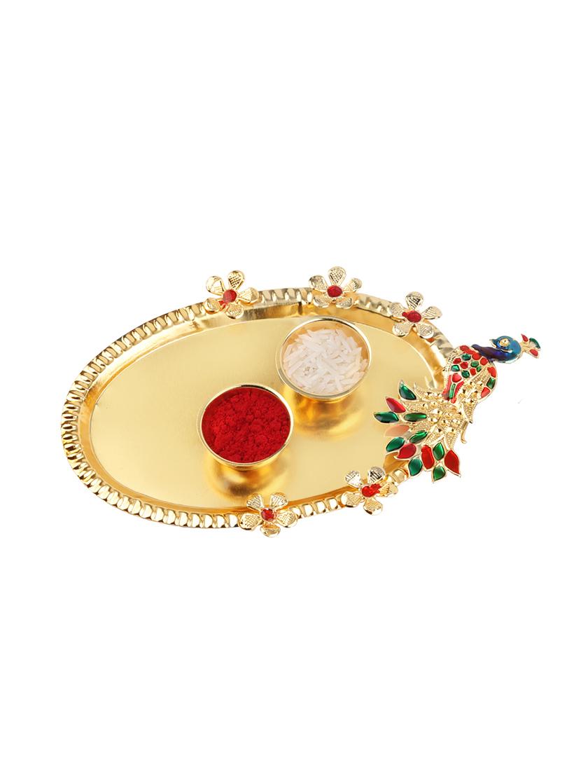 set of 2 rakhi with roli chawal kankawati thali and greeting card - 17909905 - Standard Image - 2