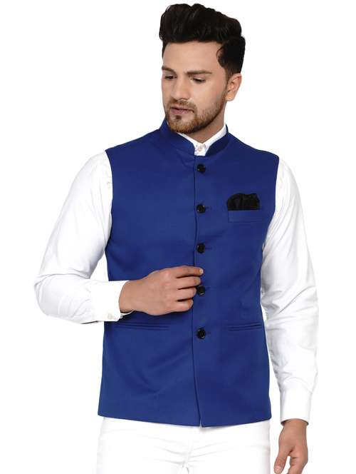 blue solid nehru jacket - 17911739 - Very Small Image - 1
