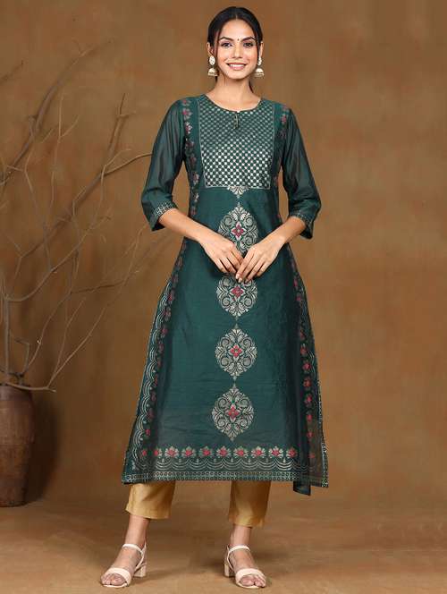 foil print straight kurta - 17948116 - Very Small Image - 1