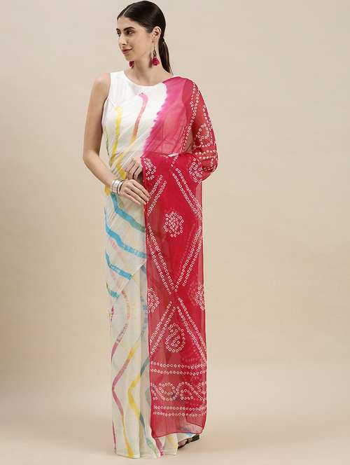 women's bandhani multi colored saree with blouse - 17960290 - Very Small Image - 1
