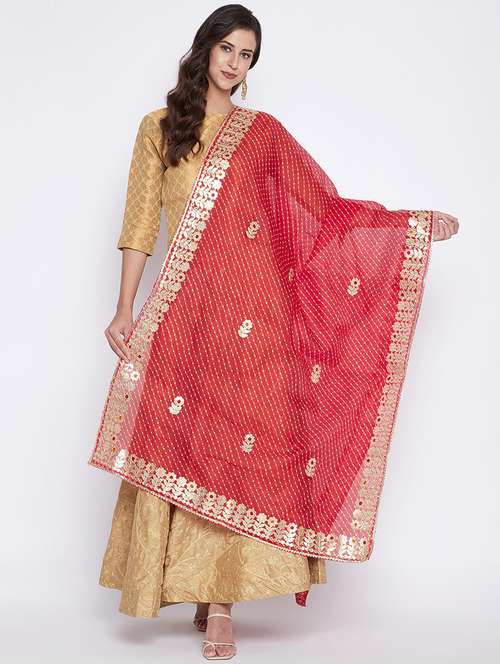 red cotton blend dupatta - 17965577 - Very Small Image - 1