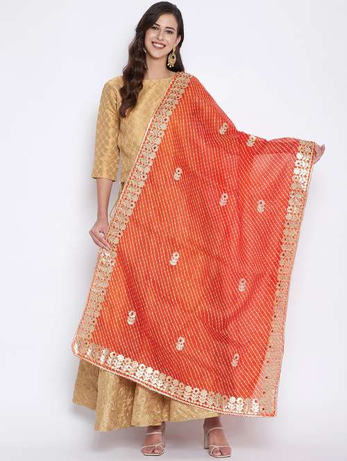 orange cotton blend dupatta - 17965579 - Very Small Image - 1