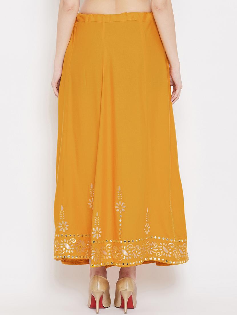 mustard rayon flared skirt - 17969485 - Standard Image - 3