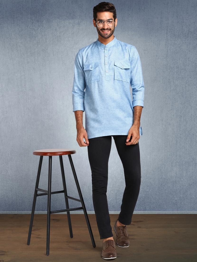 light blue solid short kurta - 17976667 - Zoom Image - 3