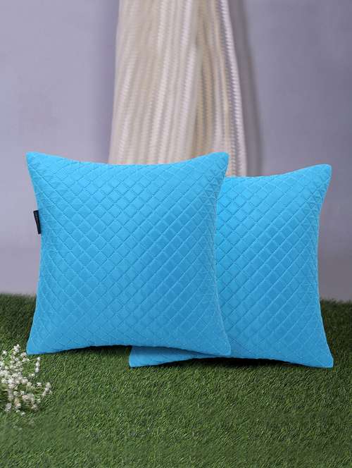 rasta collection by mezposh : cyan polyester harlequin quilted cushion cover (12x12in) set of 2 - 17977680 - Very Small Image - 1