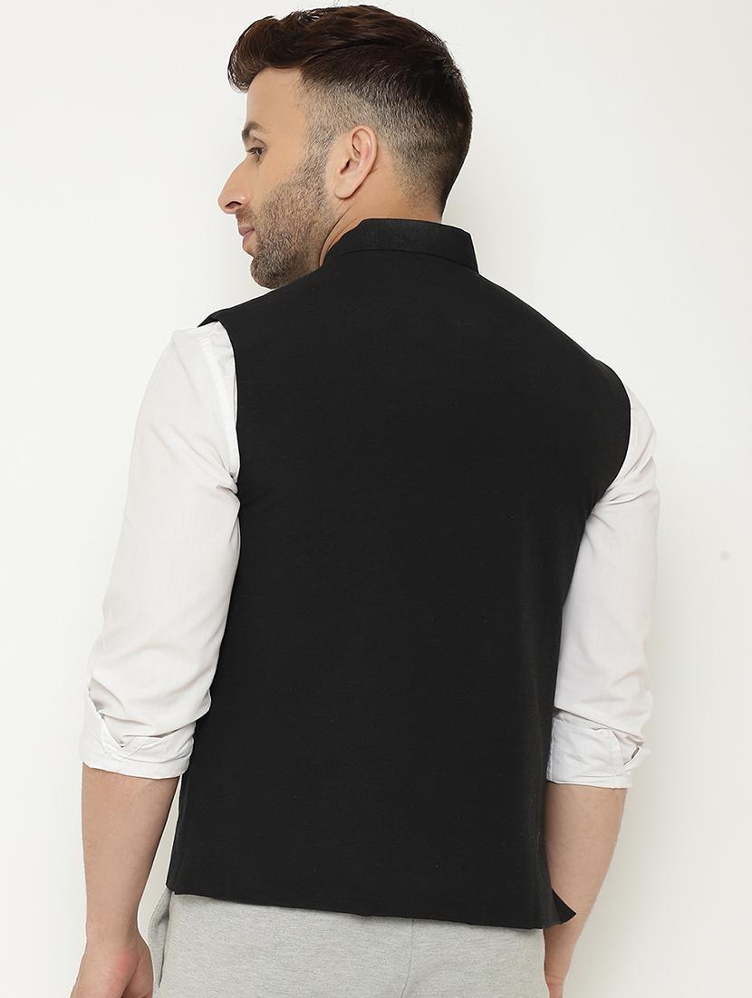 black solid nehru jacket - 17982873 - Zoom Image - 2