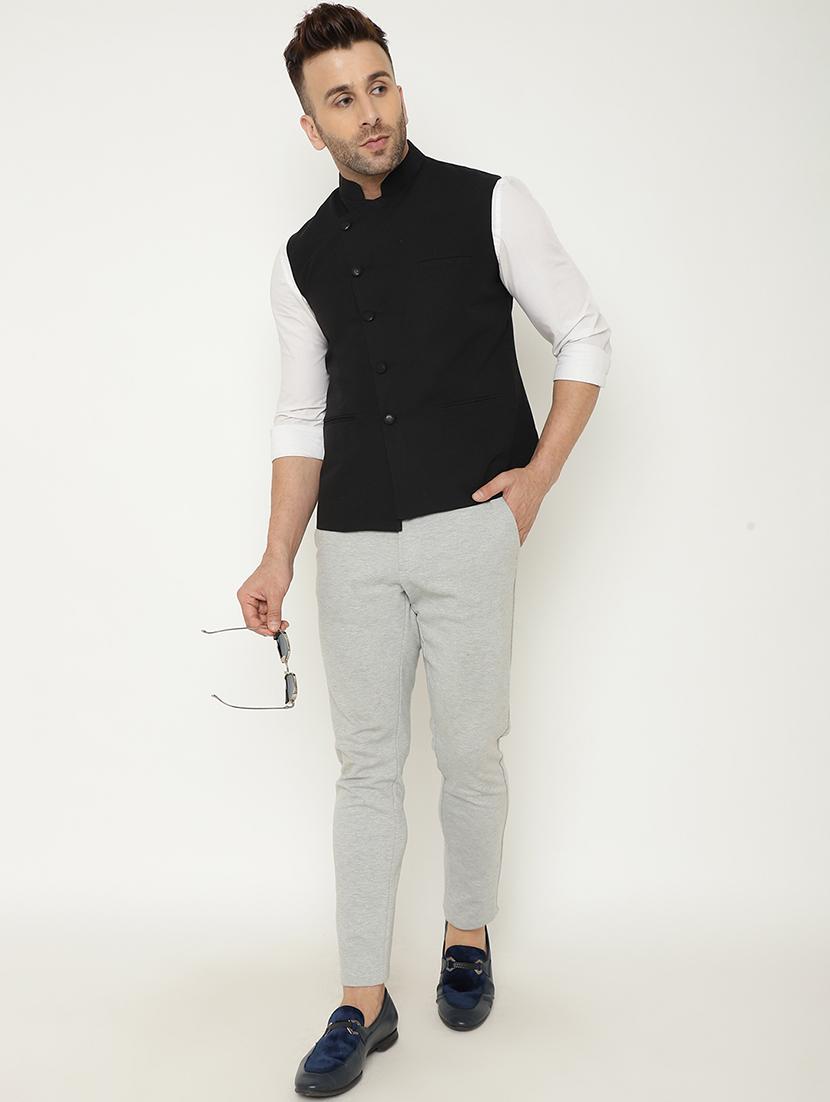 black solid nehru jacket - 17982873 - Zoom Image - 3