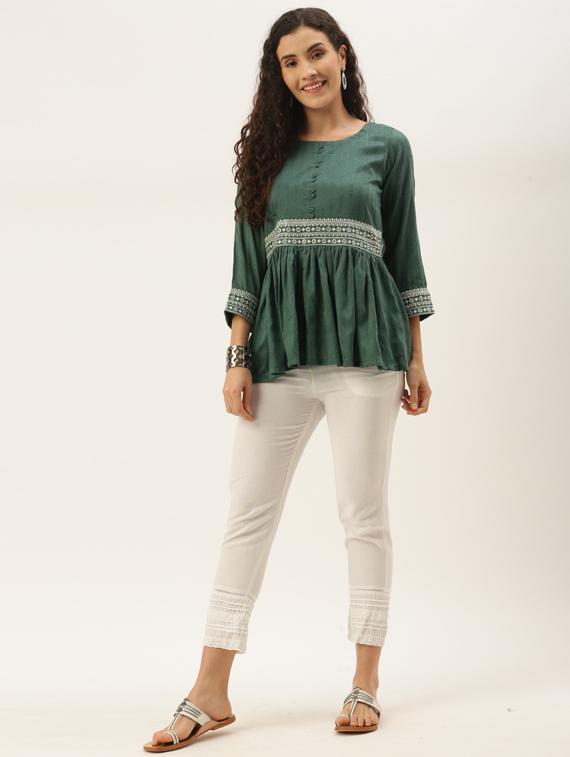 round neck printed peplum top - 17995065 - Standard Image - 3