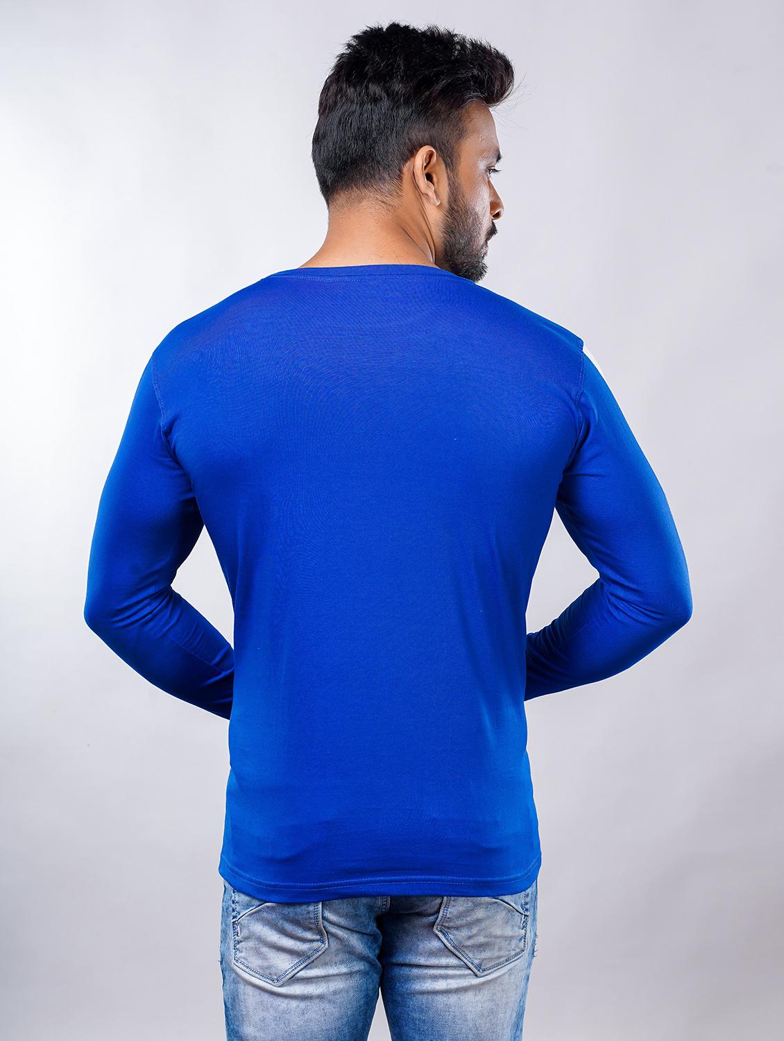 blue color block cut & sew t-shirt - 18007806 - Zoom Image - 2