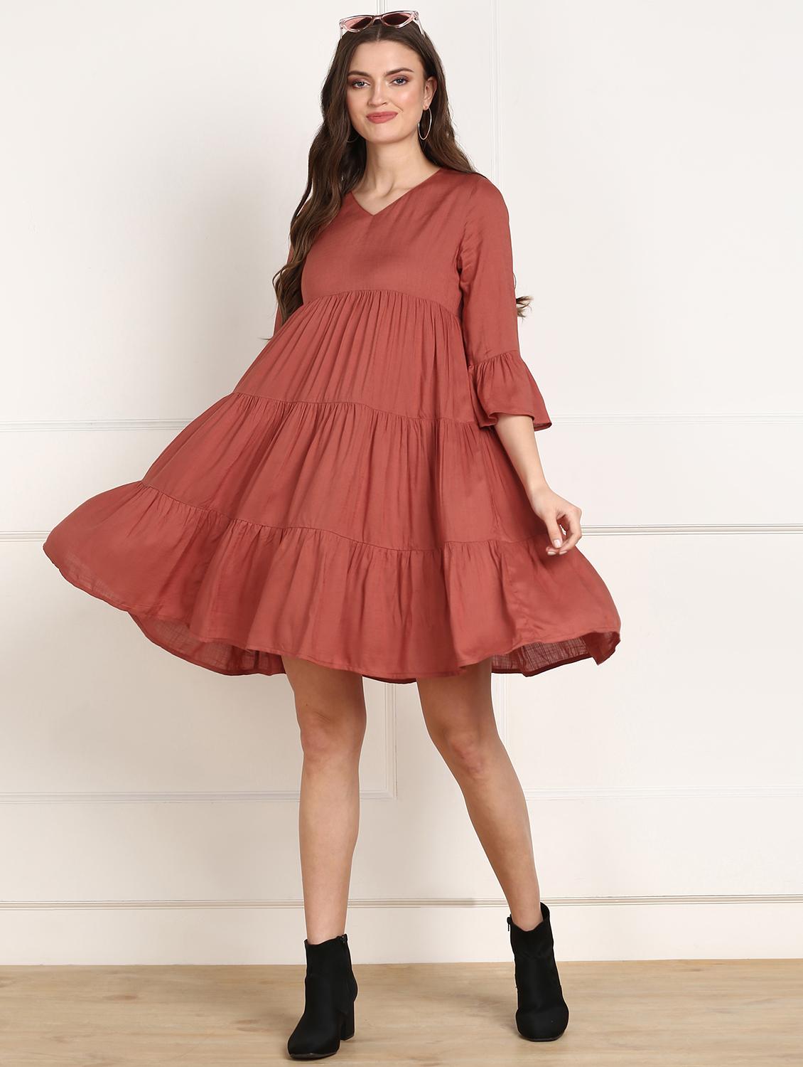 women's tiered dress solid dress - 18010944 - Standard Image - 5