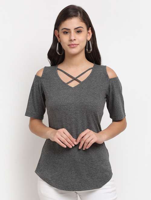 cold shoulder solid top  - 18016784 - Very Small Image - 1