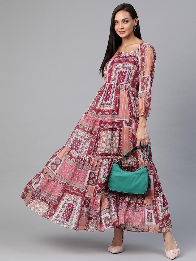 women's printed tiered dress - 18024265 - Standard Image - 3