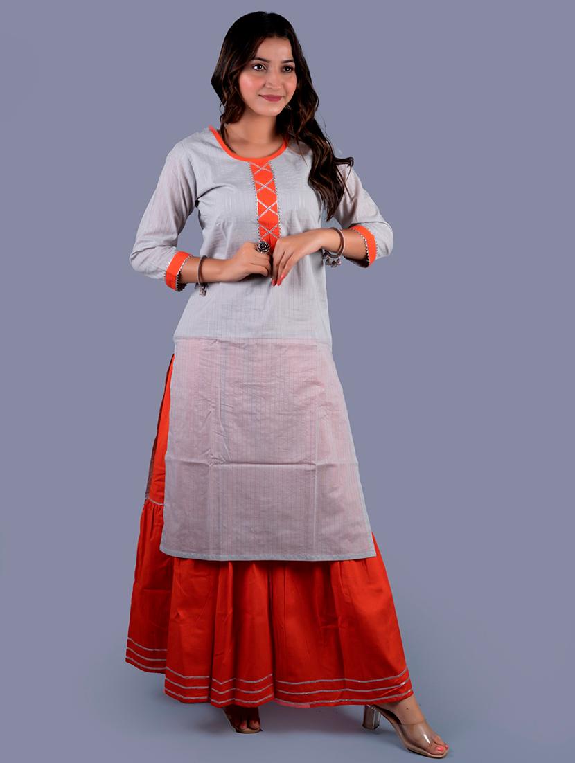 white cotton blend kurta skirt  set - 18041143 -  Standard Image - 1