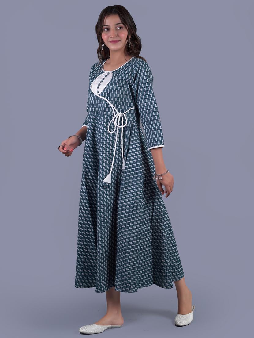 blue cotton aline ethnic dress - 18041155 - Zoom Image - 2