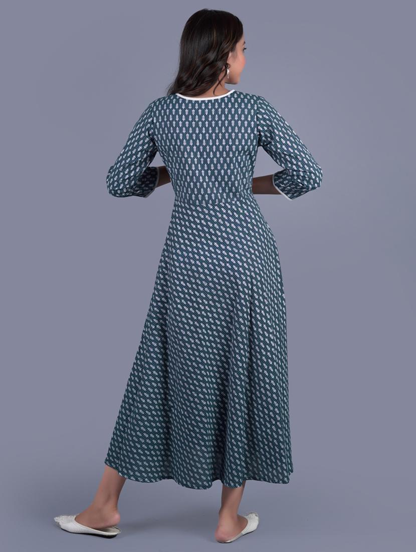 blue cotton aline ethnic dress - 18041155 - Standard Image - 3