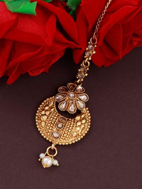 gold plated maang teekas & passa - 18042341 - Very Small Image - 1