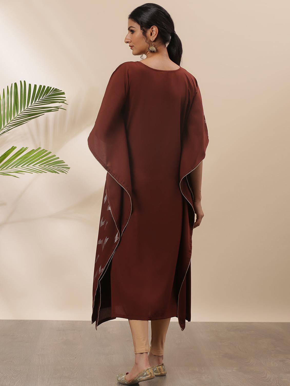 brown crepe kaftan kurta - 18048748 - Zoom Image - 2