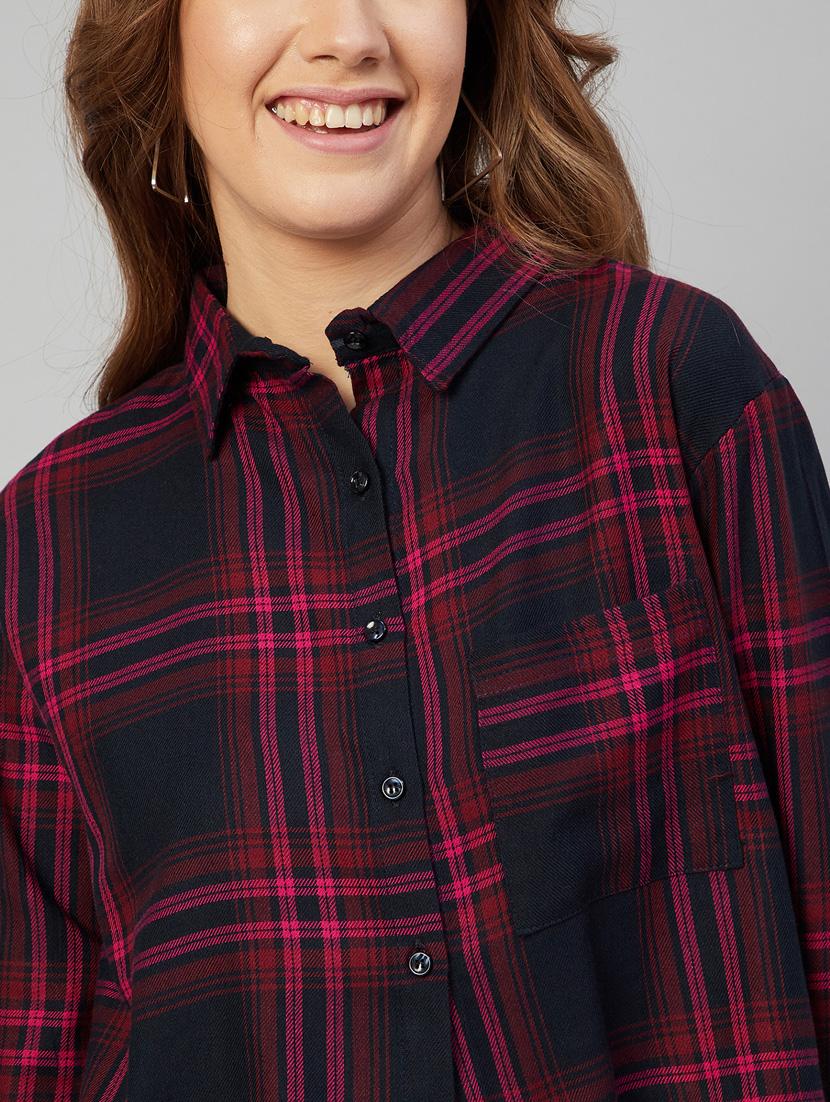 long sleeved checkered crop shirt - 18052464 - Zoom Image - 5