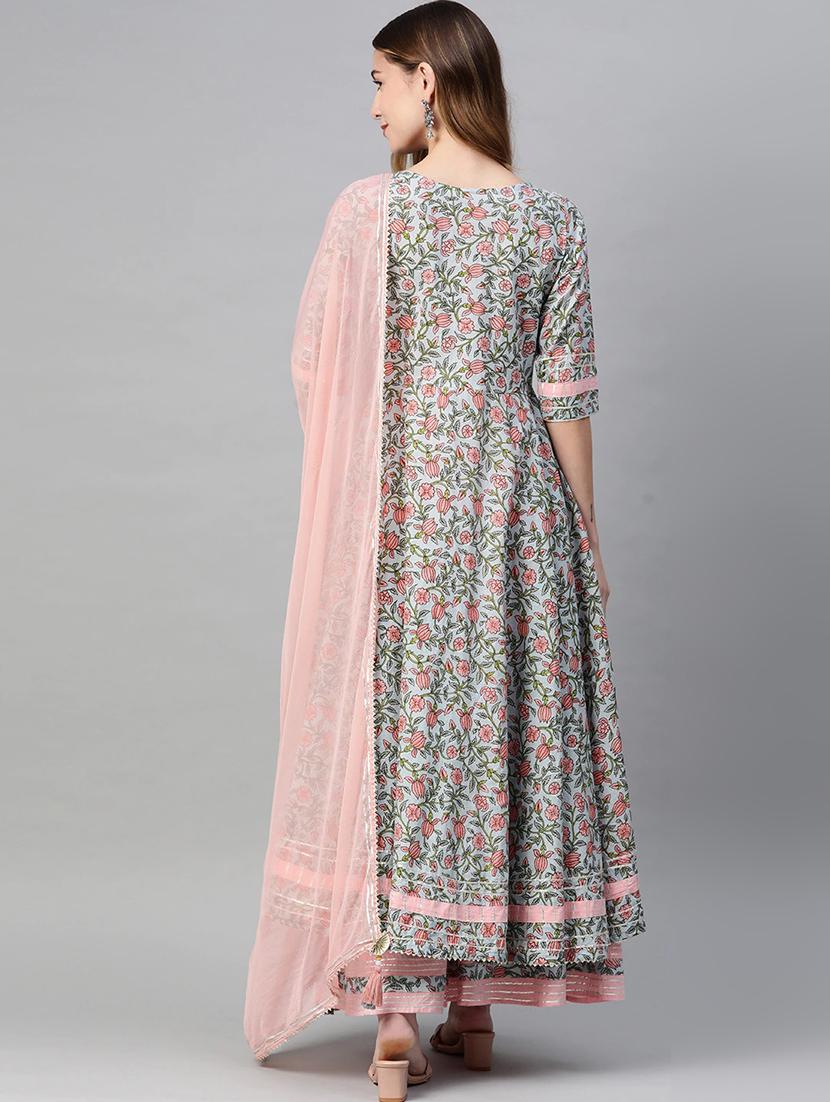 blue kurta palazzo set with dupatta - 18054212 - Standard Image - 2