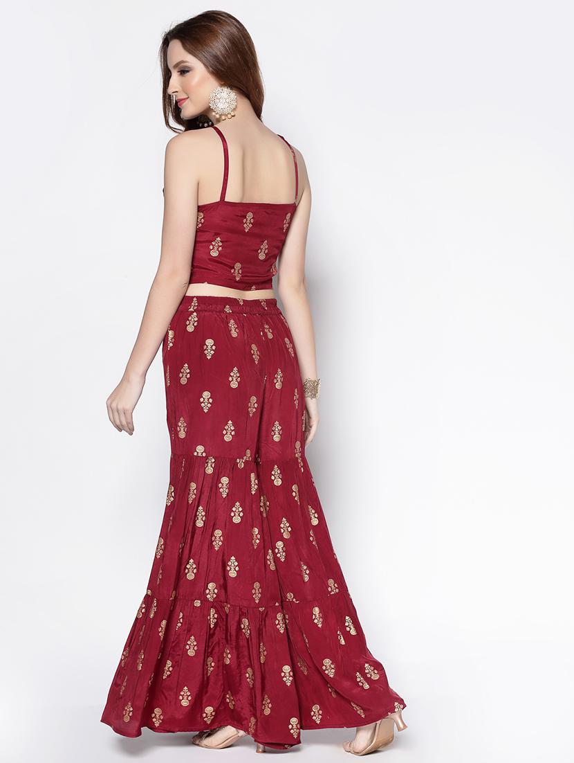 maroon printed fusion set - 18081125 - Zoom Image - 2