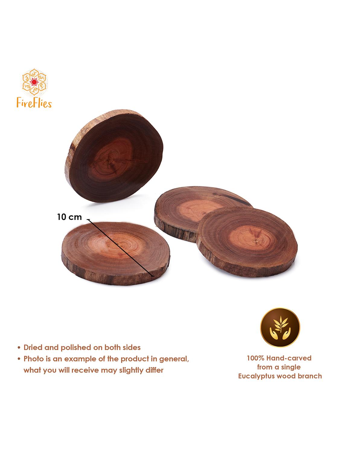 fireflies eucalyptus wooden coaster ideal for tableware decorations (pack of 4, brown) - 18082116 - Standard Image - 3