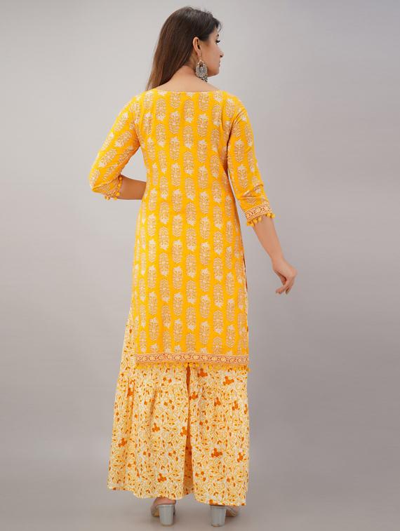 yellow cotton kurta sharara set - 18145197 - Standard Image - 2