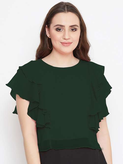 women's ruffle round neck top - 18151335 - Very Small Image - 1