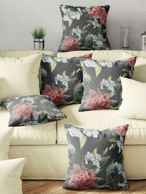 bianca soft-touch digitally printed cushion cover [hidden zipper on side] -5pc 16 x16 set (ruyal) ruyal-pink/black - 18160258 - Very Small Image - 1