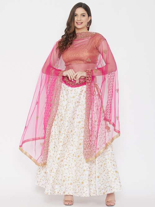 magenta net dupatta - 18163434 - Very Small Image - 1